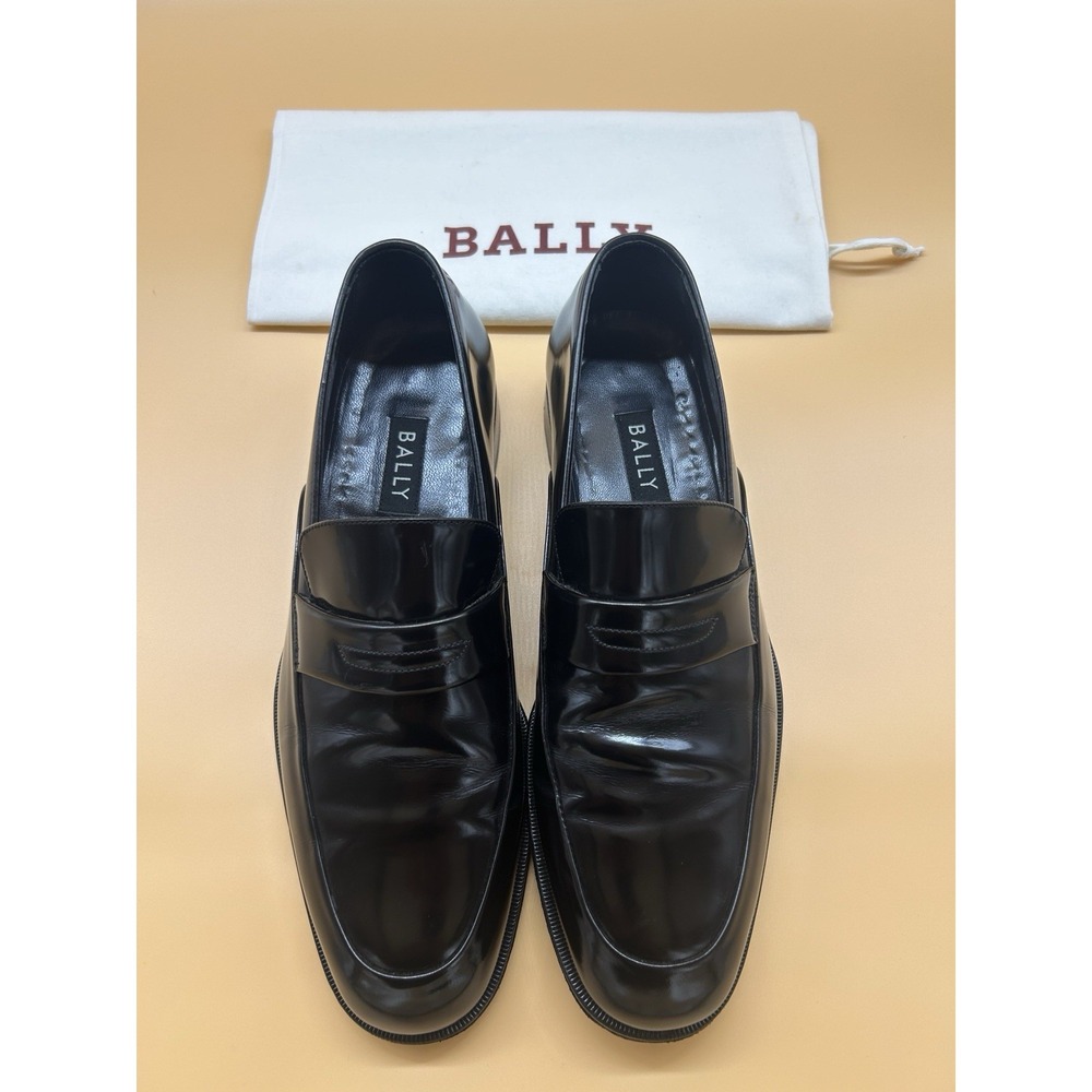 Bally Trillo Black Leather Loafers Mens 9.5 D Italy Luxury Dress Shoes
